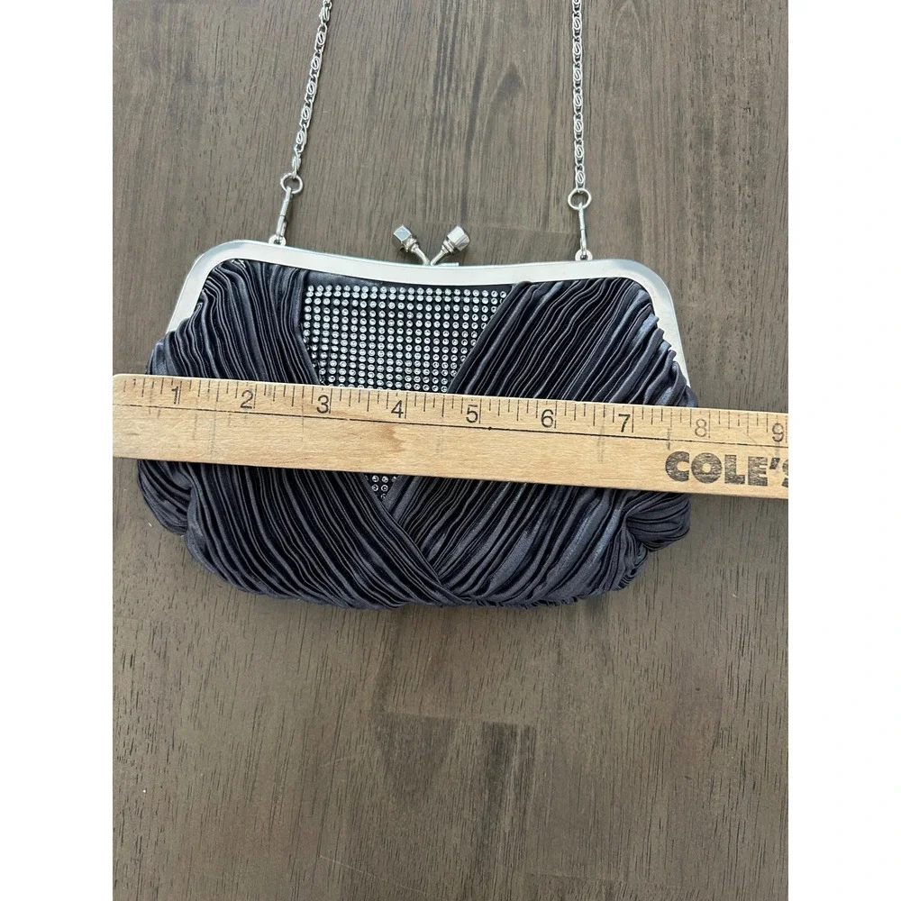 Grey Pleated Rhinestone Evening Clutch Crossbody Bag WT13739-1 Silver Hardware